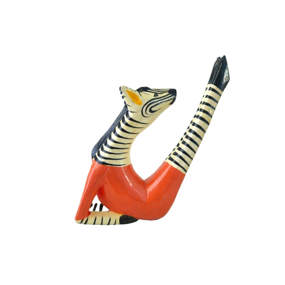 Signed Haitian Hand Carved Wood Zebra Folk Art Yoga Shelf Sitter Juens Hait